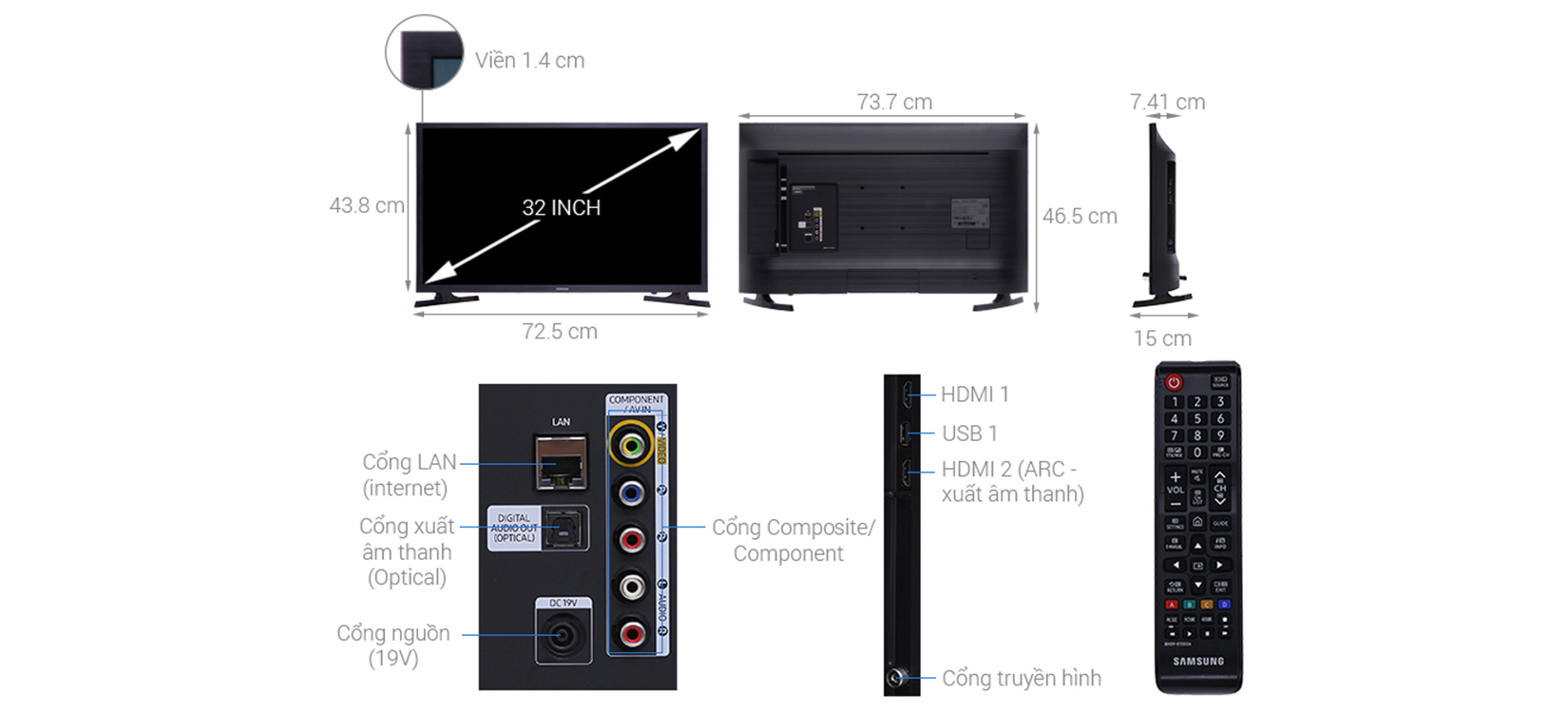 Thông số kĩ thuật Smart Tivi Samsung 32 inch 32T4300