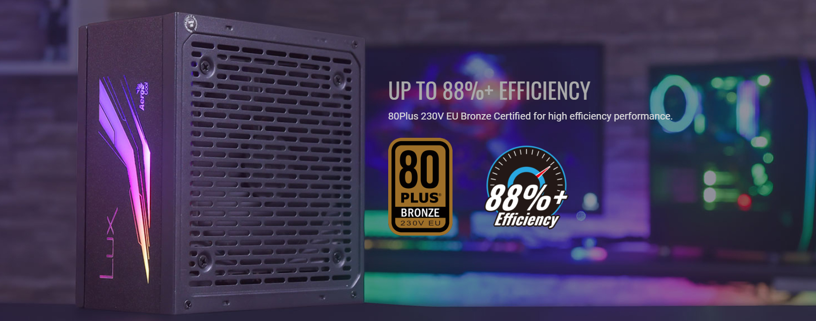 Nguồn Aero Cool Lux RGB 750W ( 80 Plus Bronze/Màu Đen/Led RGB) hiệu suất lên đến trên 88%