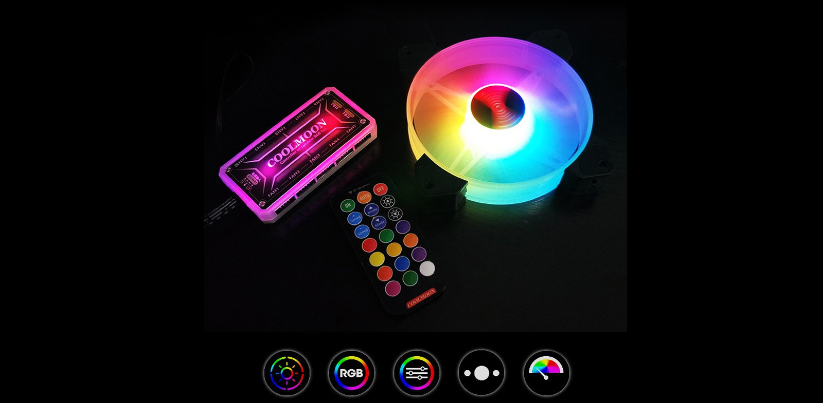 Fan Case Coolmoon Y1 LED RGB (3 Fan Pack / Kèm điều khiển) có hiệu ứng led chuyển động độc đáo