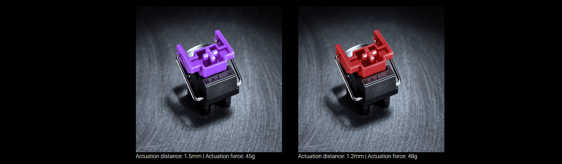Bàn phím cơ Razer Huntsman Mini Mercury ( Clicky Purple optical switch) (RZ03-03390300-R3M1) sử dụng switch quang học độc quyền của Razer cho hành trình nhanh, nhận tín hiệu tốt