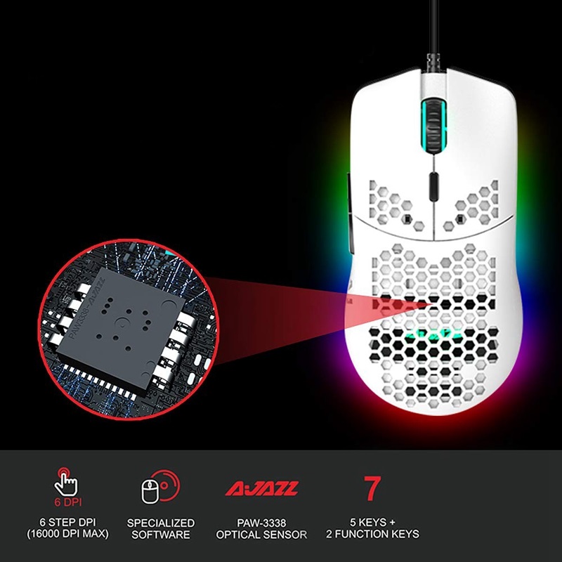 Chuột Ajazz AJ390 (USB/RGB/màu đen) trang bị mắt cảm biến cao cấp