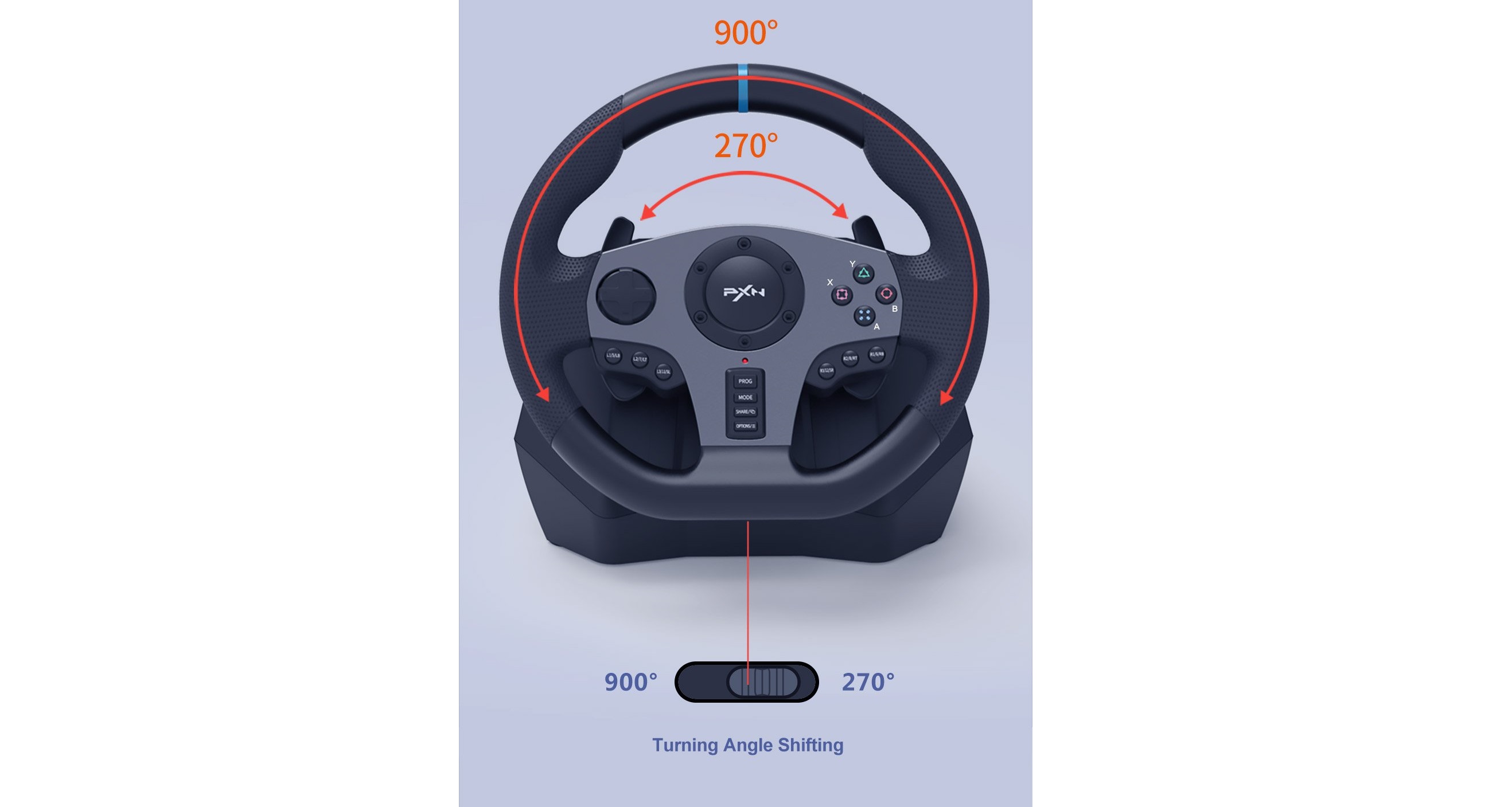 Vô lăng chơi game PXN V9 Gaming Racing Wheel có góc quay cho các chế độ chơi khác nhau