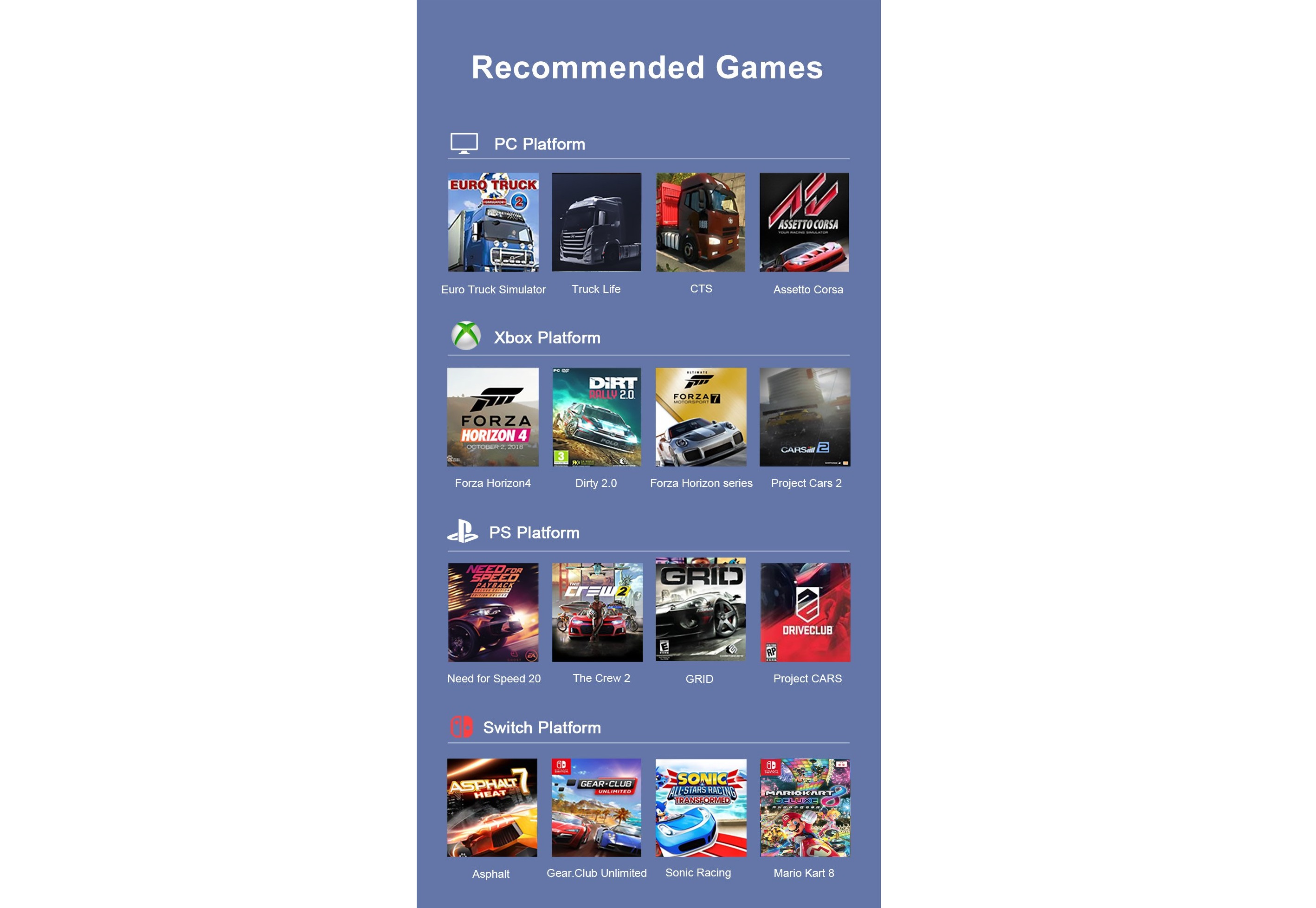 List game tương thích với Vô lăng chơi game PXN V9 Gaming Racing Wheel