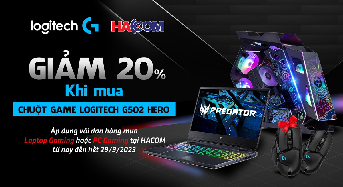 Discount ngay 20% khi mua chuột Logitech G502 Hero khi mua kèm Laptop Gaming / PC Gaming tại HACOM