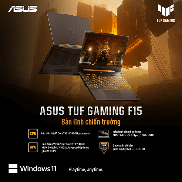 ASUS TUF Gaming F15 FX507VU-LP198W -Laptop gaming RTX 40 Series mạnh nhất cho học sinh, sinh viên