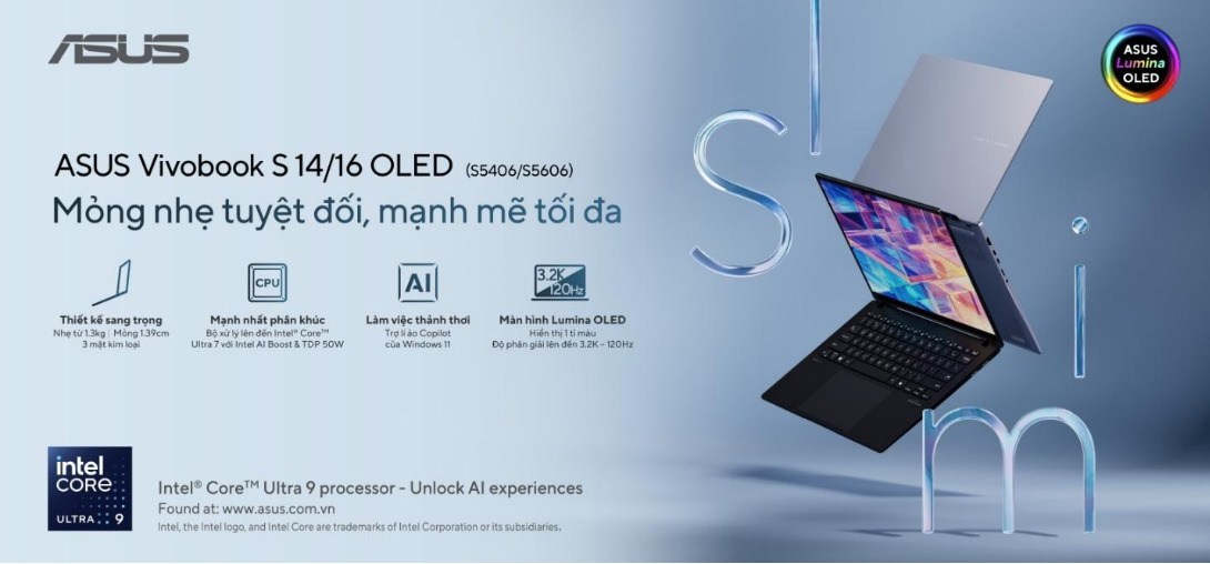 ASUS Vivobook S 14/16 OLED  Mỏng nhẹ tuyệt đối, mạnh mẽ tối đa
