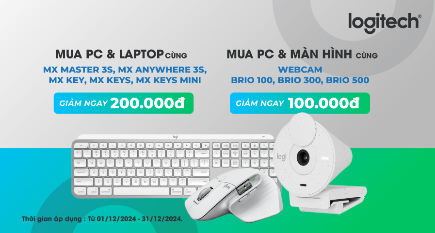  KHUYẾN MÃI HẤP DẪN DÀNH CHO CÁC SẢN PHẨM LOGITECH KHI MUA CÙNG LAPTOP, PC VÀ MÀN HÌNH TẠI HACOM TRONG THÁNG 12/2024