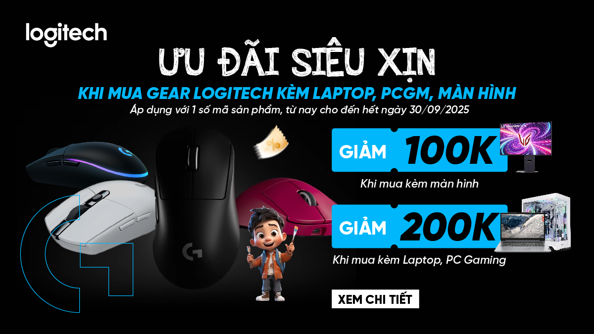  KHUYẾN MÃI HẤP DẪN DÀNH CHO CÁC SẢN PHẨM LOGITECH KHI MUA CÙNG LAPTOP, PC, MÀN HÌNHTẠI HACOM TRONG THÁNG 8-9/2025