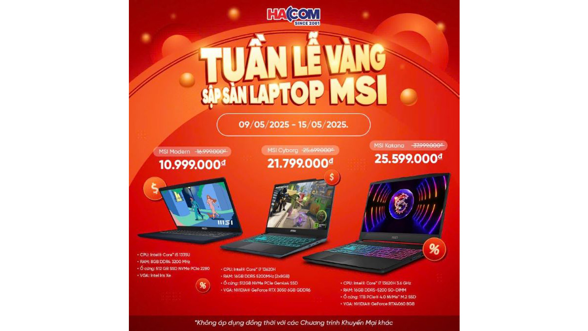 Tuần lễ vàng - Sập sàn Laptop MSI tại HACOM!