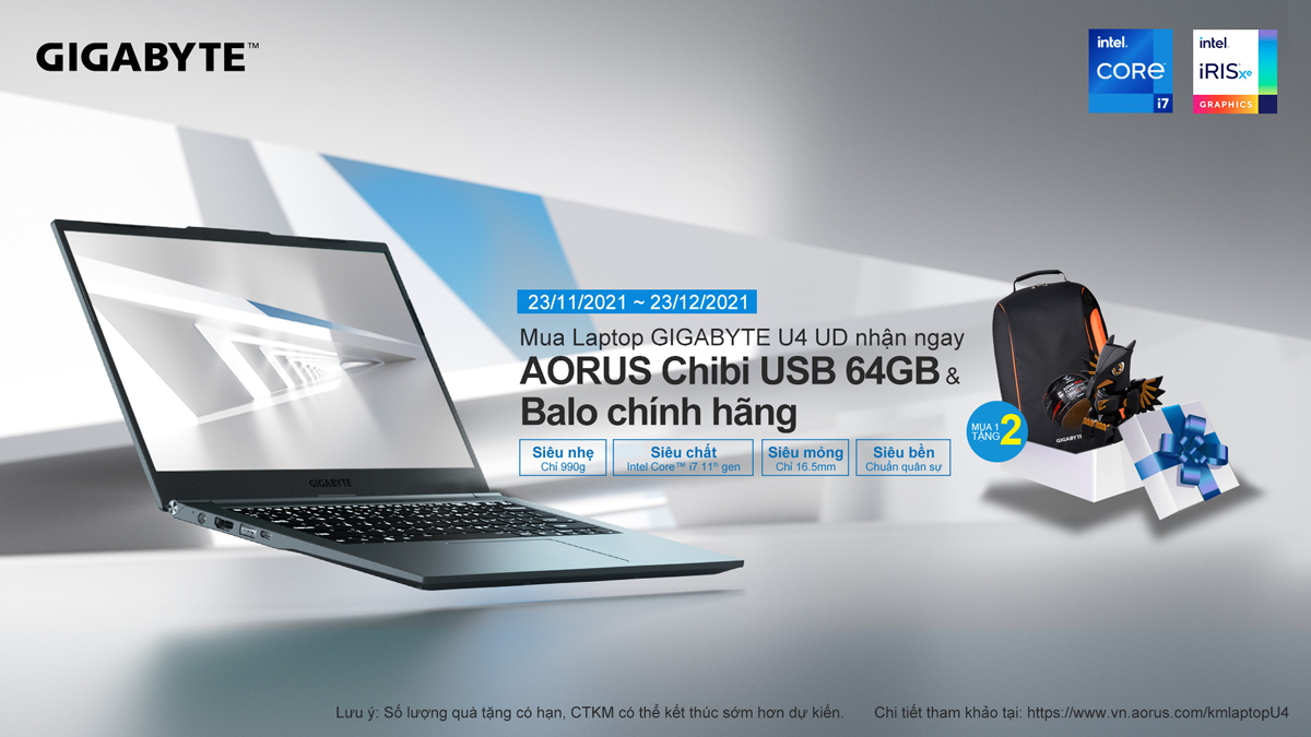 Chương trình khuyến mại Mua Laptop GIGABYTE U4 UD nhận ngay COMBO quà tặng