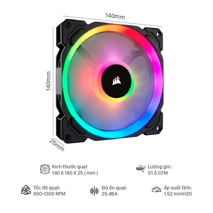 Fan Case Corsair LL140 RGB 140mm Dual Light Loop RGB LED 2 Fan Pack with  Lighting