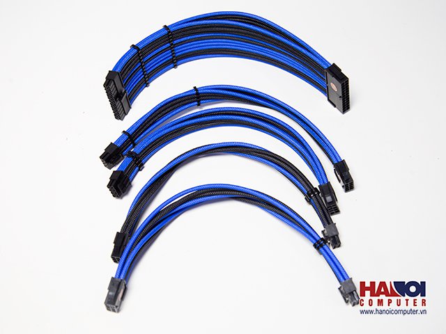 Bộ dây nối dài bọc lưới cao cấp Sleeve Cable - Blue / Black