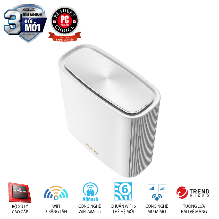 Bộ Mesh Wifi ASUS XT8 (W-2-PK) ZenWiFi 6 Chuẩn AX6600, 3 băng tần, AiProtection, Parental Control
