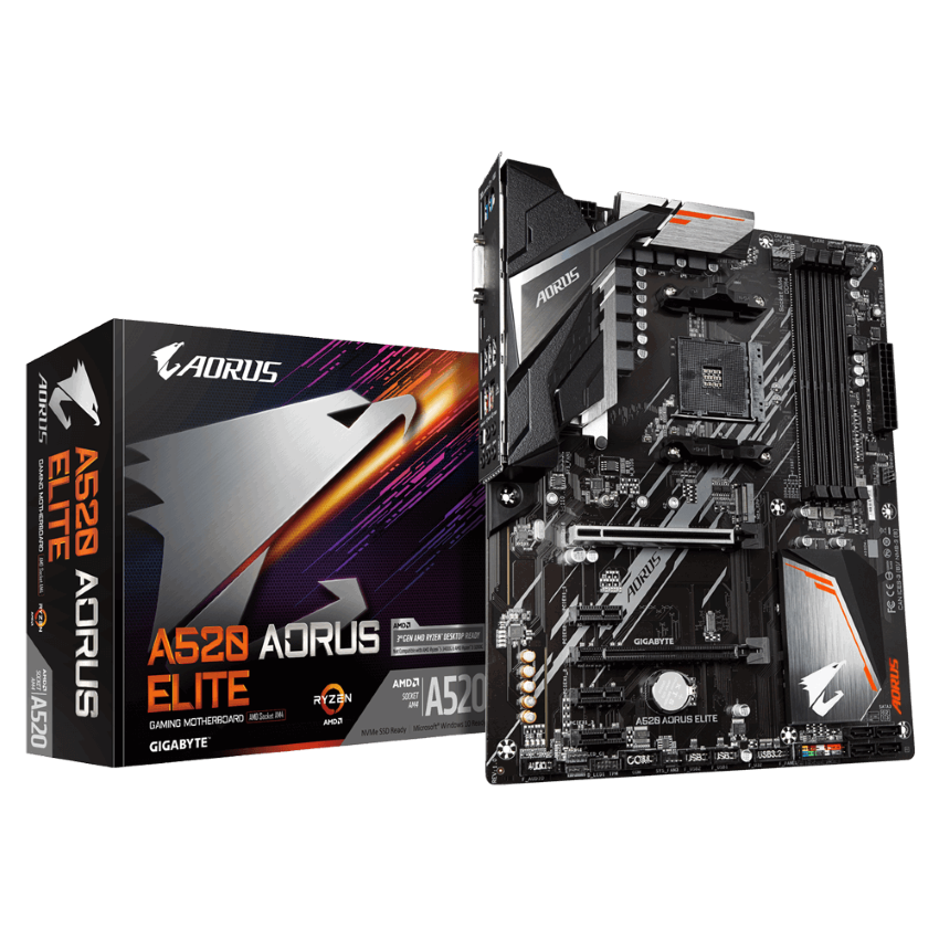 Mainboard Gigabyte A520 AORUS ELITE (AMD A520, Socket 1200, ATX, 4 khe RAM DDR4) - Hình 1