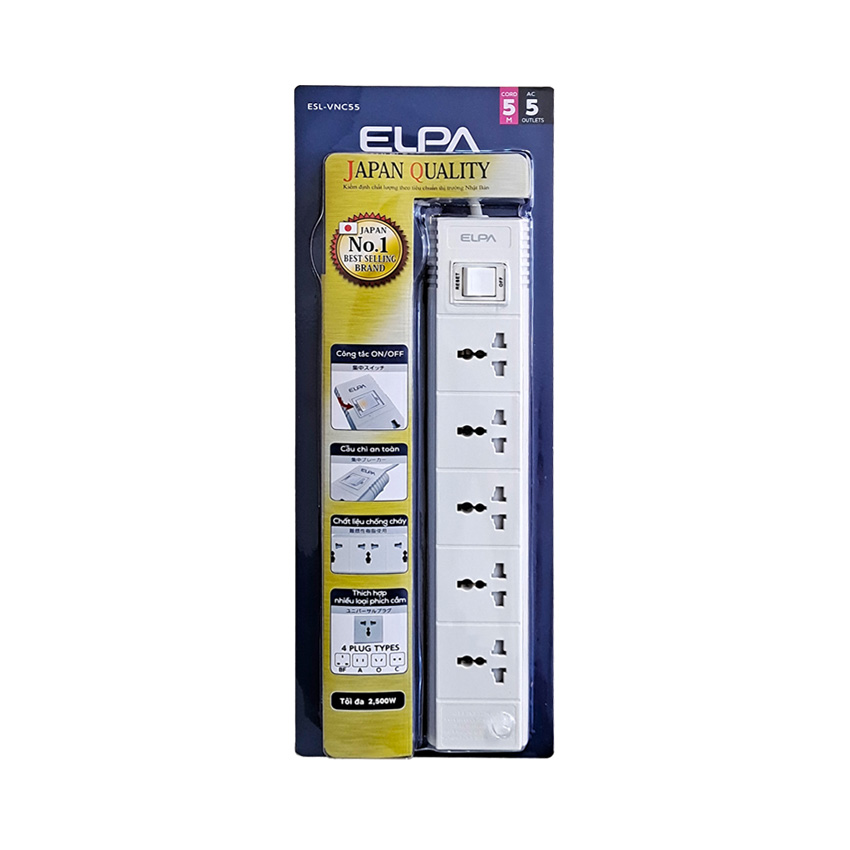 Ổ cắm điện ELPA ESL-VNC55 (5 ổ điện, 1 công tắc, 5m)