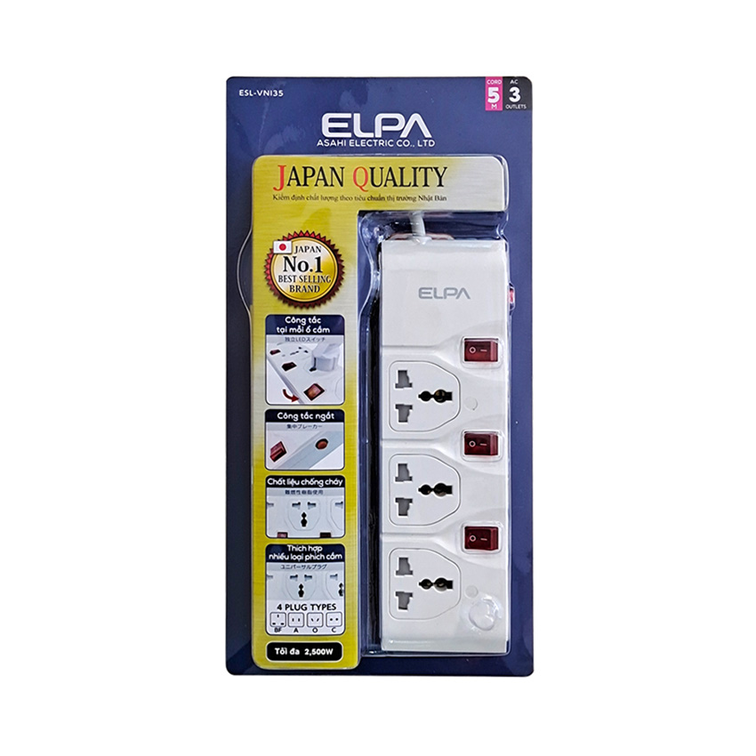 Ổ cắm điện ELPA ESL-VNI35 (3 ổ điện, 3 công tắc, 5m) 2