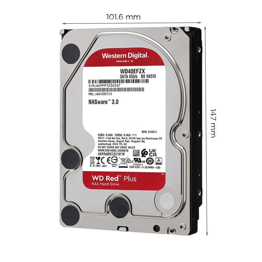 Ổ cứng HDD WD 10TB Red Plus 3.5 inch, 7200RPM, SATA, 256MB Cache (WD101EFBX)