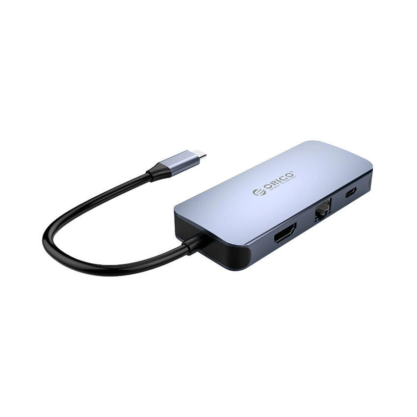Cáp chuyển đổi 6 trong 1 Orico MC-U602P-GY (từ USB Type C sang HDMI + USB3.0*3 + RJ45 + PD3.0)