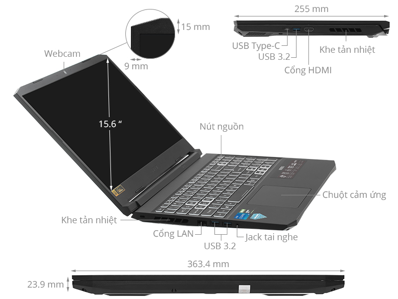 Laptop Acer Gaming Nitro 5 Eagle AN515-57-54MV (NH.QENSV.003) (i5 11400H/8GB Ram/512GB SSD/RTX3050 4G/15.6 inch FHD 144Hz/Win 11 mới nhất/Đen)