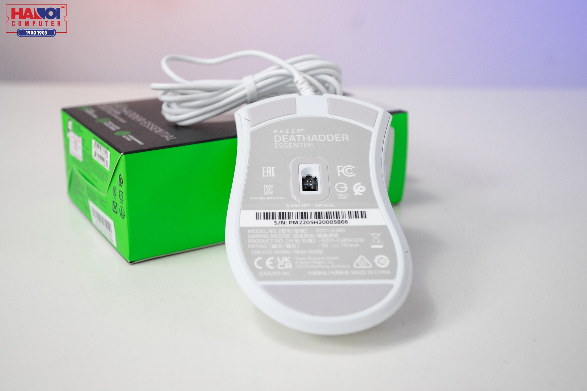 Chuột Razer DeathAdder Essential Ergonomic trắng (USB/Led White) (RZ01-03850200-R3M1)