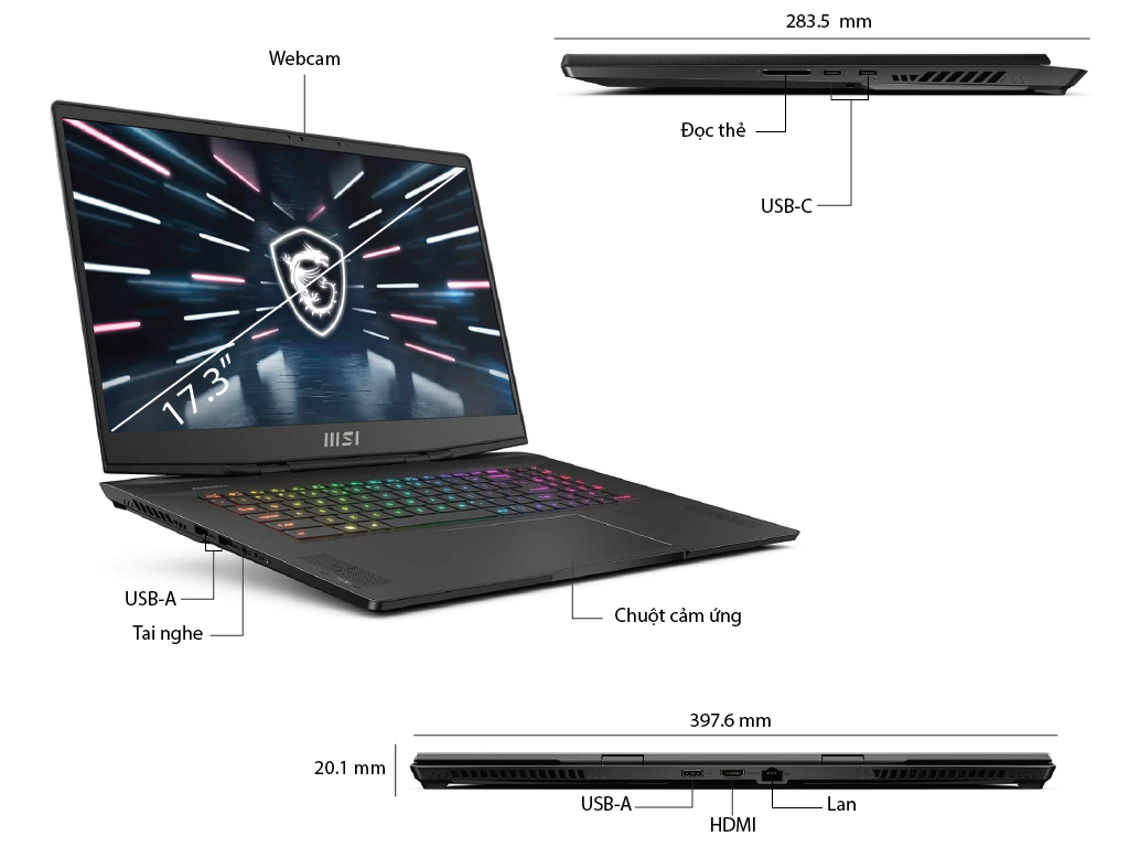 Laptop MSI Gaming GS77 Stealth (12UH-075VN) (i9 12900H 32GB RAM/2TB SSD/RTX3080 MaxQ 8G/17.3 inch QHD 240Hz/Win 11) (2022)