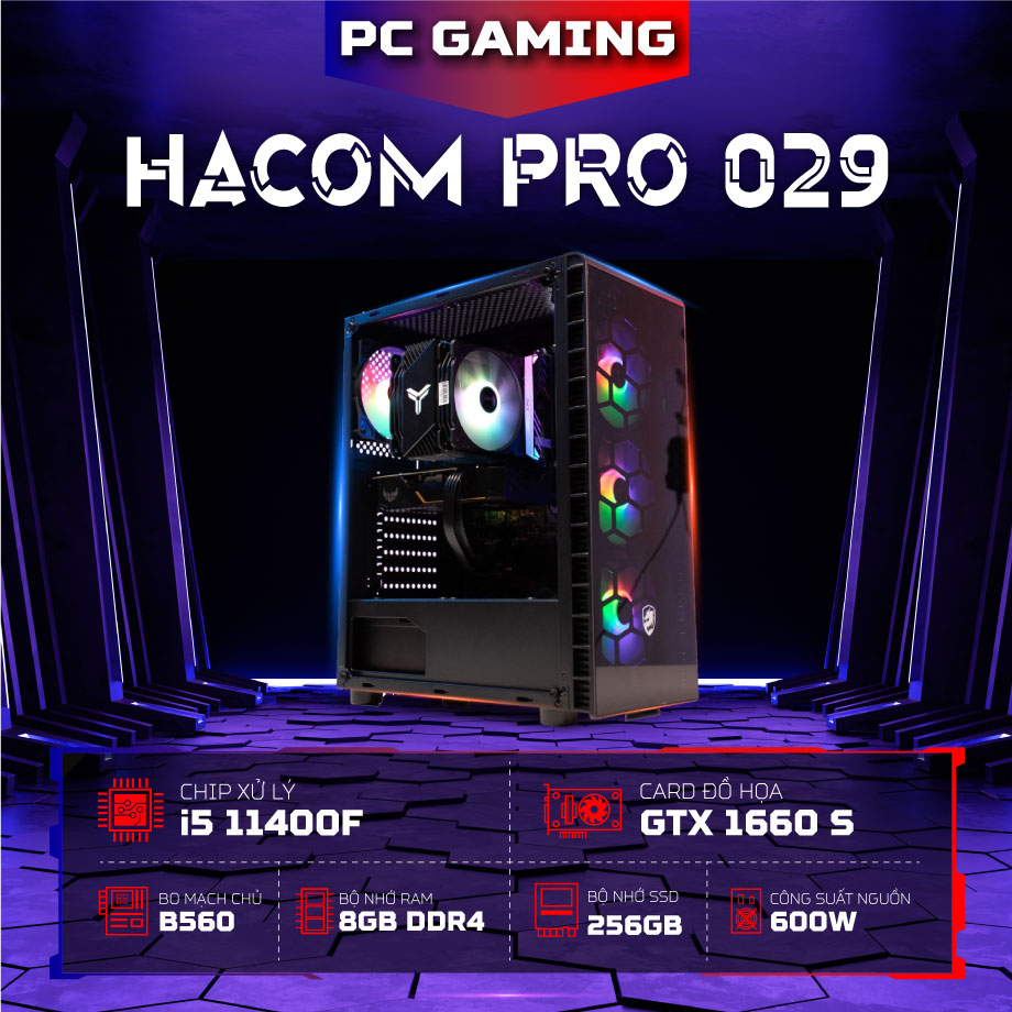 PC GAMING HACOM PRO 029 (I5 11400F/B560/8GB RAM/256GB SSD/GTX 1660 SUPER/600W)