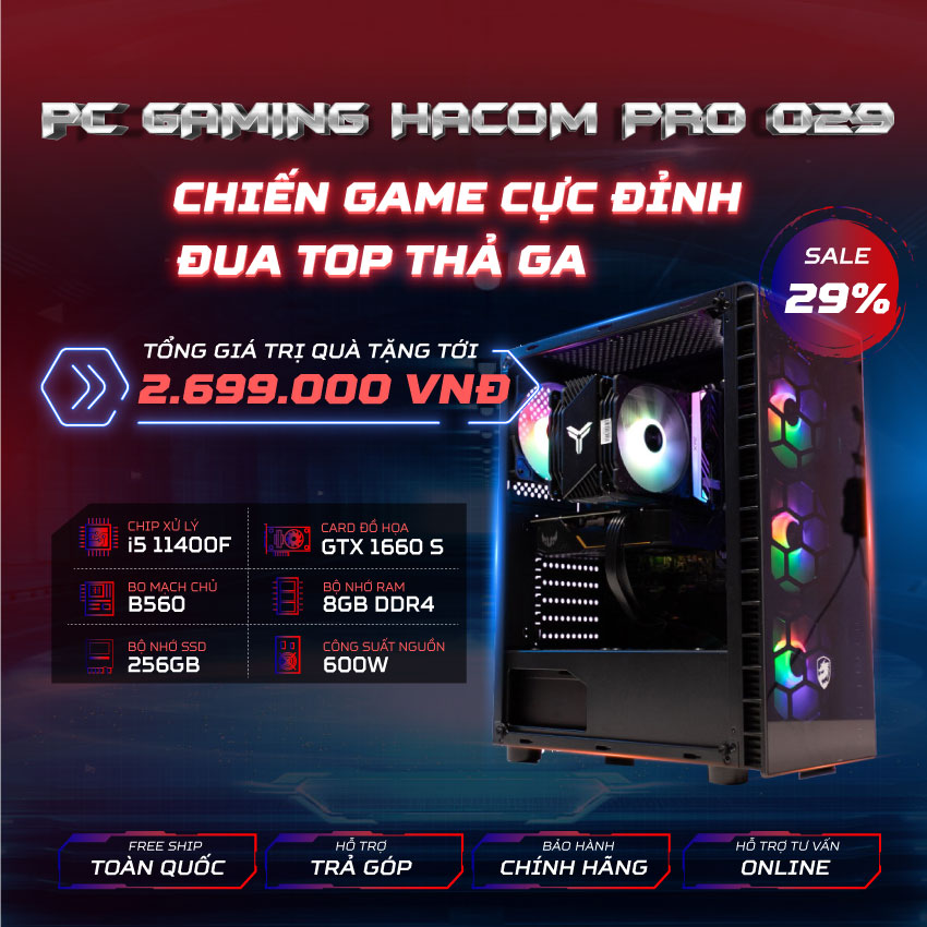 PC GAMING HACOM PRO 029 (I5 11400F/B560/8GB RAM/256GB SSD/GTX 1660 SUPER/600W)
