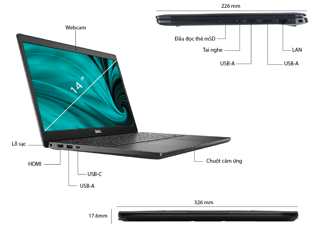 Laptop Dell Latitude 3420 (42LT342003) (i7 1165G7 8GB RAM/256GB SSD/  inch FHD/Fedora/Đen)