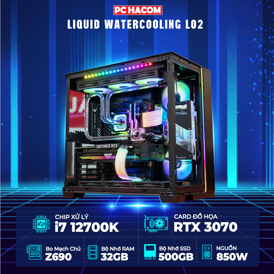PC GAMING HACOM LIQUID WATERCOOLING L02 (i7 12700K/Z690/32GB RAM/500GB SSD/RTX 3070/850W)
