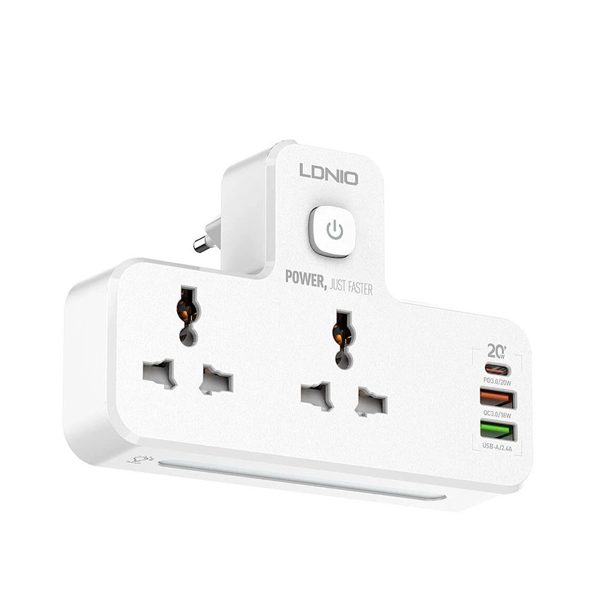 Ổ cắm điện mở rộng LDNIO SC2311 - 02 chấu + 02 cổng USB-A + 01 cổng Type-C - Chuẩn chân cắm EU - Màu trắng