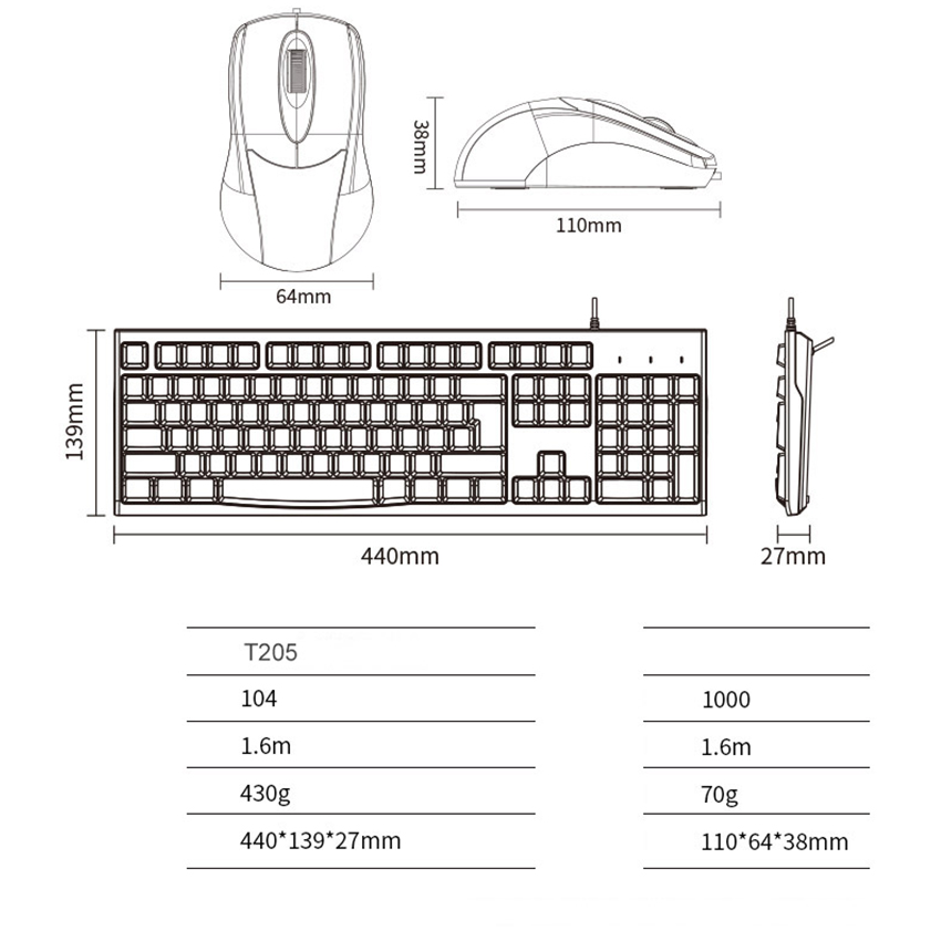 Bộ bàn phím chuột Newmen T205 đen (USB)