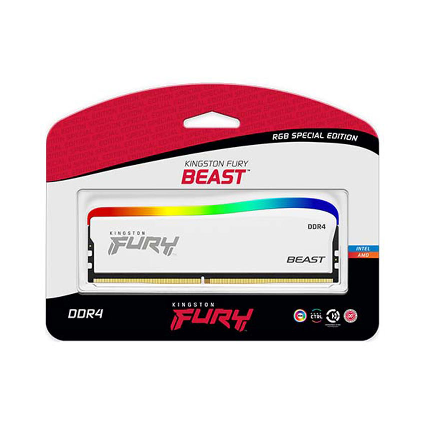 Ram Desktop Kingston Fury Beast White RGB (KF432C16BWAK2/16) 16GB (2x8GB) DDR4 3200Mhz