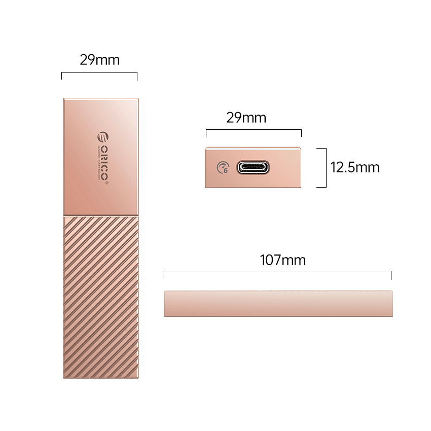 Hộp đựng ổ cứng SSD M2 Sata ORICO M205C3-RG Màu Vàng Đồng