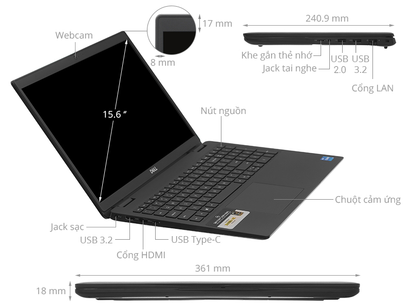 Laptop Dell Latitude 3520 (70280536) (i3 1115G4 8GB RAM/256GB SSD/  inch/Win11/Đen) (2021)