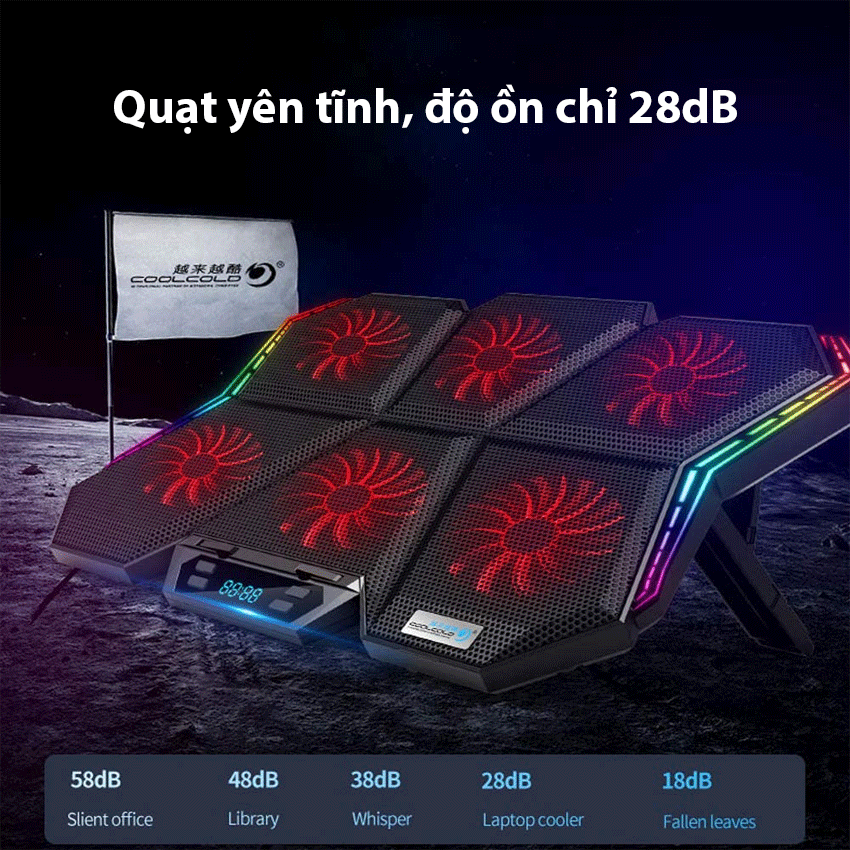 Đế tản nhiệt Laptop Coolcold K40 6 quạt màu đỏ LED RGB