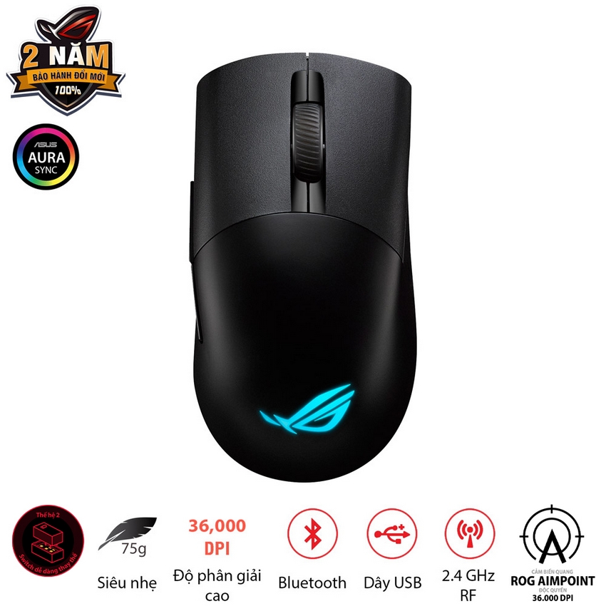 Chuột game Asus ROG Keris Wireless Aimpoint Black (P709) (USB/RGB)