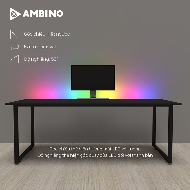 Bộ đèn LED dán cạnh bàn Ambino Edge - Dài 1.2 mét - Điều khiển qua ứng dụng Adrilight