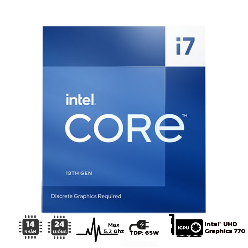 CPU Intel Core i7-13700 (up to 5.2Ghz, 16 nhân 24 luồng, 30MB Cache, 65W) - Socket Intel LGA 1700/Raptor Lake) 