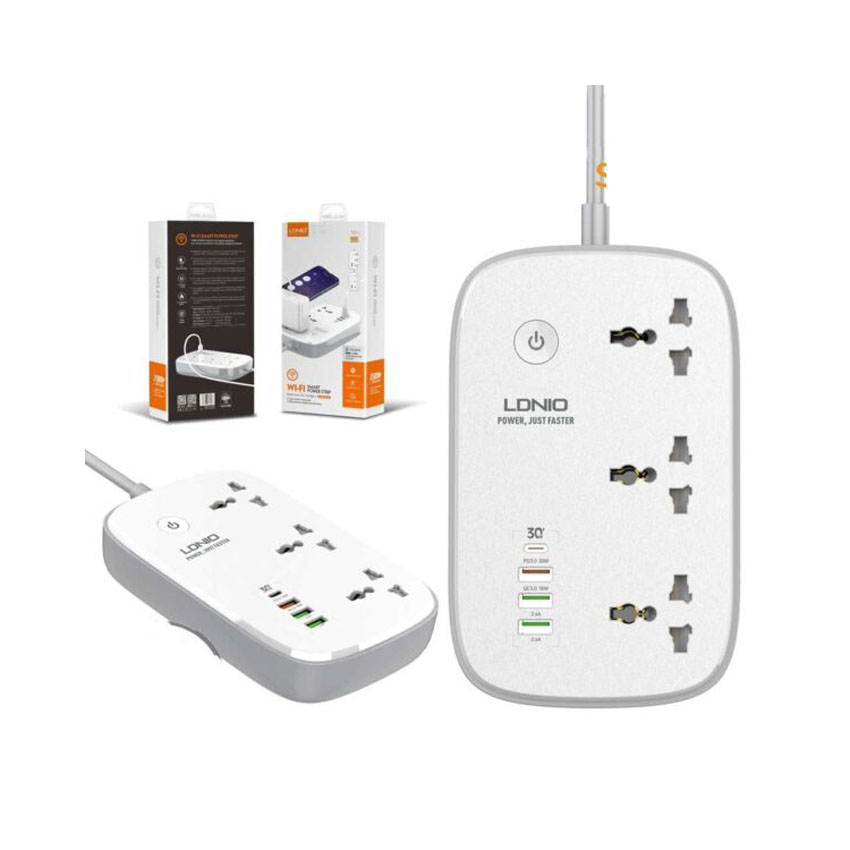 Ổ cắm điện thông minh LDNIO SCW3451 - 03 chấu + 03 cổng USB + 01 cổng Type-C - Chuẩn chân cắm EU