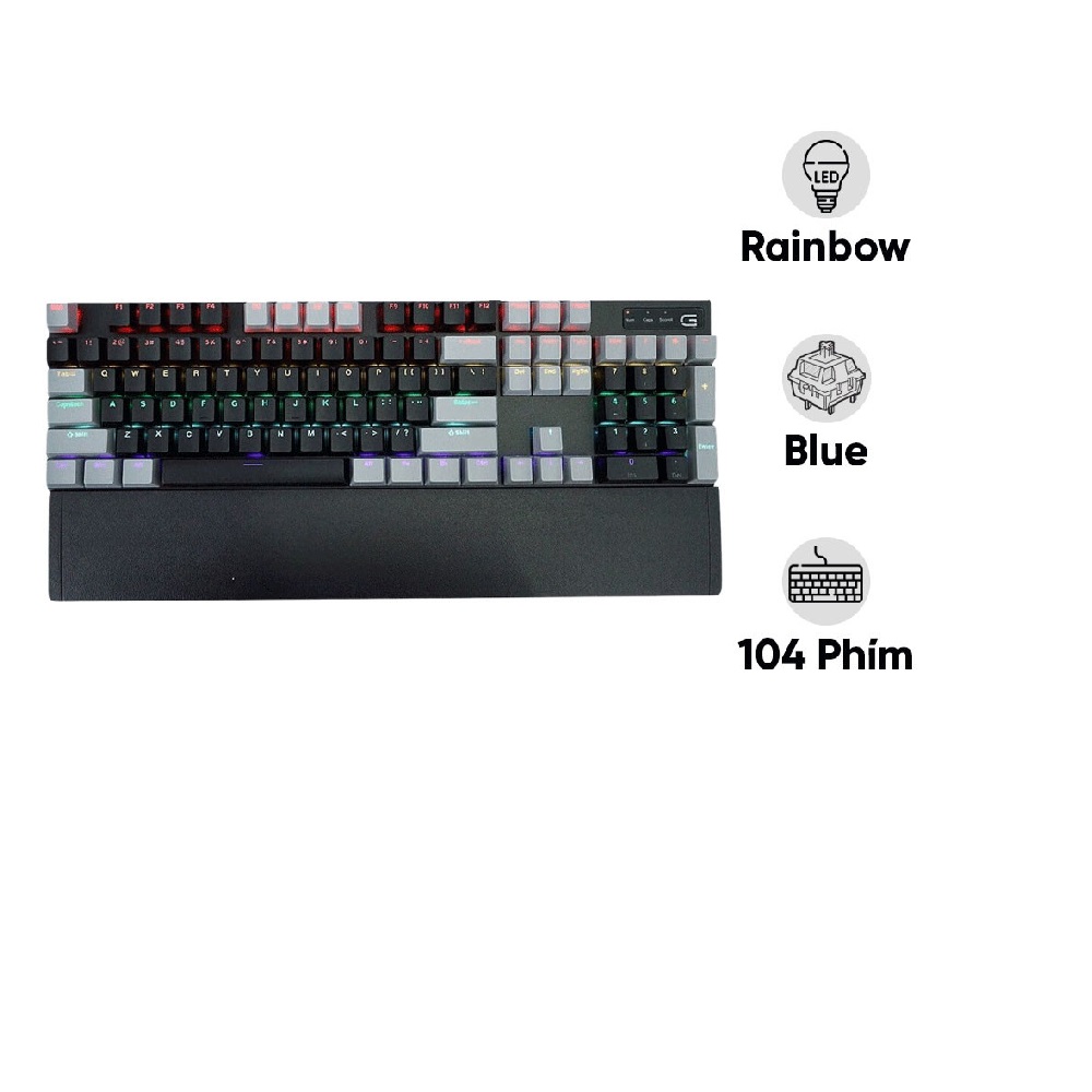 Bàn phím cơ gaming SPARTAN TC3218 Black Gray (Blue Switch LED Rainbow)