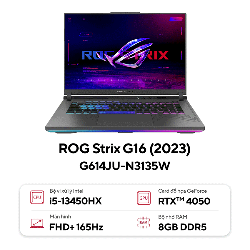 Laptop Asus Gaming ROG Strix G614JU-N3135W (i5 13450HX/16GB RAM/512GB SSD/16 QHD 165hz/RTX 4050 6GB/Win11/Xám)