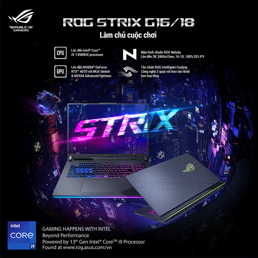Laptop Asus Gaming ROG Strix G614JU-N3777W (i7 13650HX/16GB RAM/512GB SSD/16 QHD 165hz/RTX 4050 6GB/Win11/Xám)