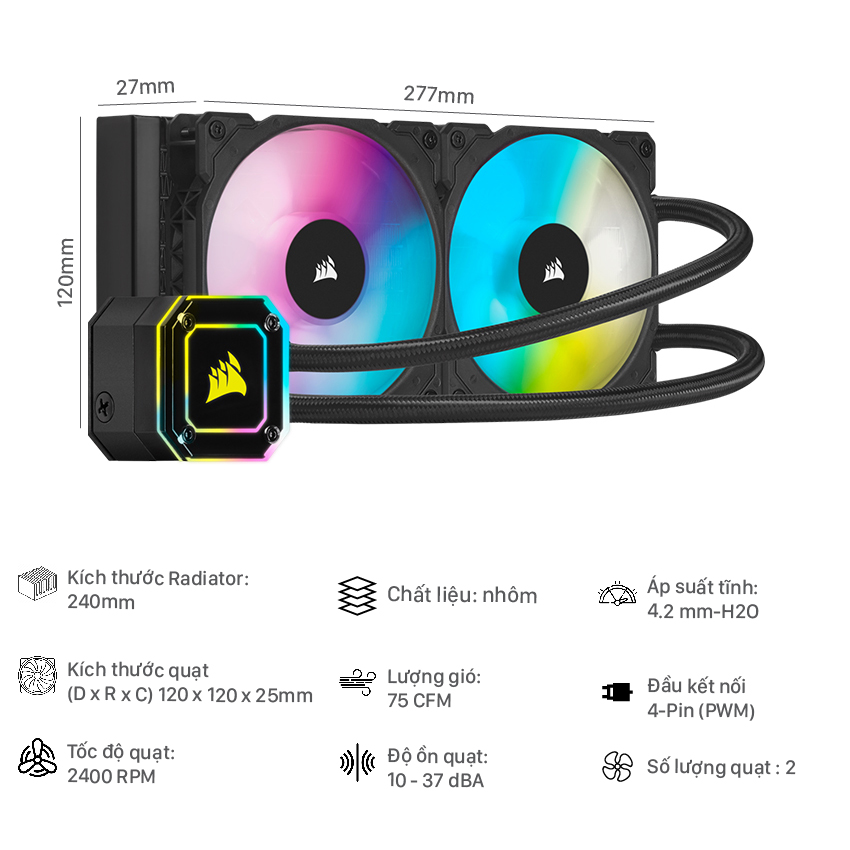 Tản nhiệt nước Corsair H100i ELITE CAPELLIX (CW-9060046-WW) - Hình 2