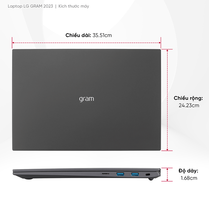 Laptop LG Gram 16Z90R-G.AH76A5 (i7-1360P/16GB RAM/512GB SSD/16.0 inch WQXGA/Win 11/Xám) (2023)