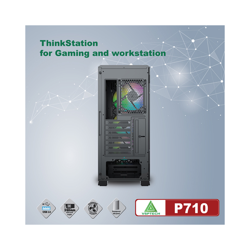Vỏ Case VSPTECH P710 Thinkstation (No Fan) (Mid Tower/Màu Đen)