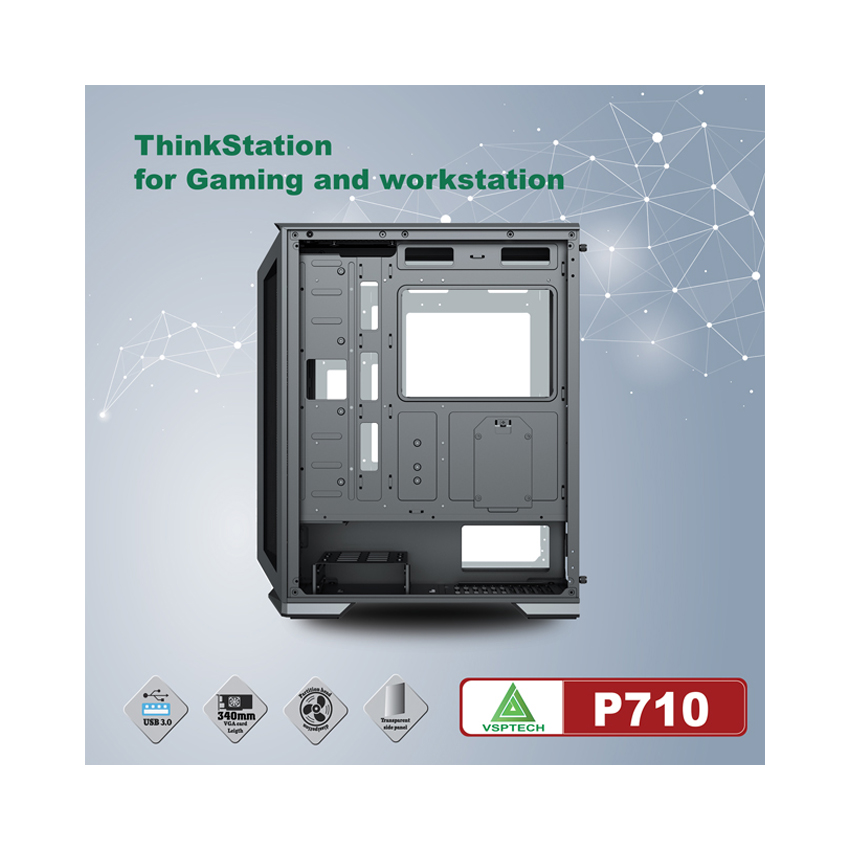 Vỏ Case VSPTECH P710 Thinkstation (No Fan) (Mid Tower/Màu Đen)