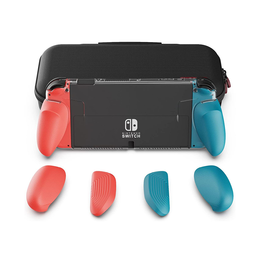 GripCase + MaxCarry Case Skull & Co for Nintendo Switch Oled - Neon Red Blue