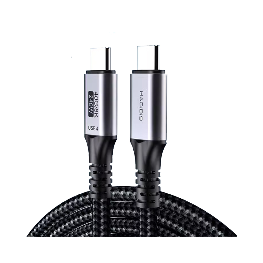 Cáp USB4 HAGiBiS UC4 dài 1m - Màu đen - Type C to Type C - 40Gbps - Hỗ trợ xuất hình 8K@60Hz + Sạc PD 240W