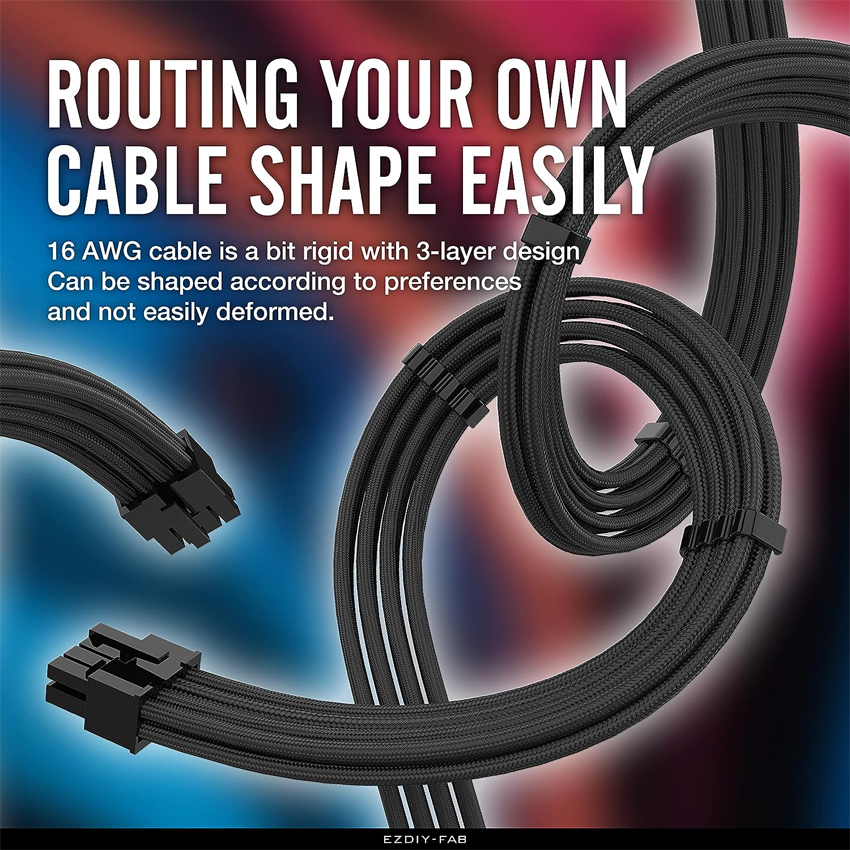 Bộ dây nguồn nối dài cho máy tính EZDIY 16AWG PSU Cable Extension 6 Cables - Black