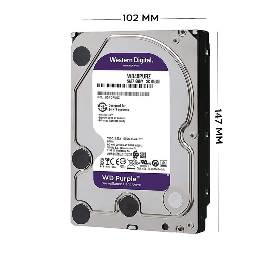 Ổ cứng HDD WD Purple 6TB 3.5 inch, 5400RPM, SATA, 256MB Cache (WD64PURZ)